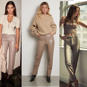 Dynamite Gisele Taupe brown Faux Leather Pleather Vegan straight leg Pants Sz 6